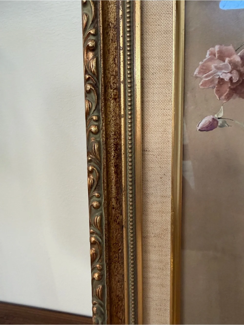 Classic Gold Ornate Frame with Pink Floral Artwork print